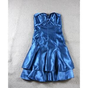 Jessica McClintock Dress Womens XS Blue Statin Criss Cross Strapless Vintage